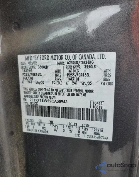 2002 Ford F150 from USA, damaged, VIN 2FTRF18W52CA50943